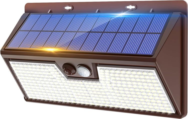 Picture of Solar Security Lights Outdoor Motion Sensor, 318LED Super Bright Solar Powered Light with 3 Lighting Modes, IP65 Waterproof Wireless Pir Wall Lights for Outside Fence Yard Path(Brown)
