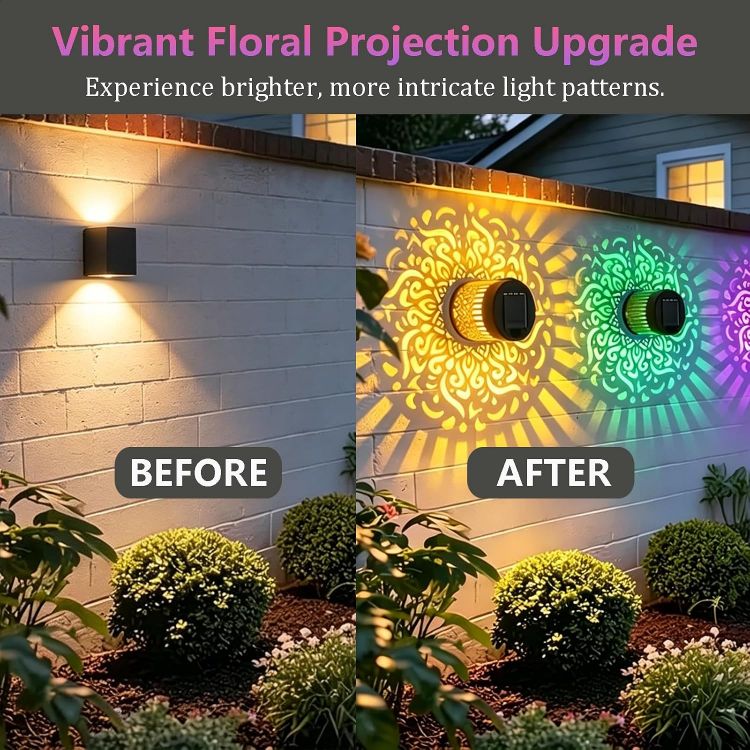 Picture of 2PCS Solar Mandala Wall Lights, Seven-Color Changing Outdoor Decorative Projection Lamp, Waterproof Metal Fence Light for Yard Garden Patio Backyard Post [Energy Class A]