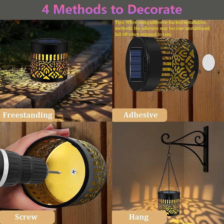 Picture of 2PCS Solar Mandala Wall Lights, Seven-Color Changing Outdoor Decorative Projection Lamp, Waterproof Metal Fence Light for Yard Garden Patio Backyard Post [Energy Class A]