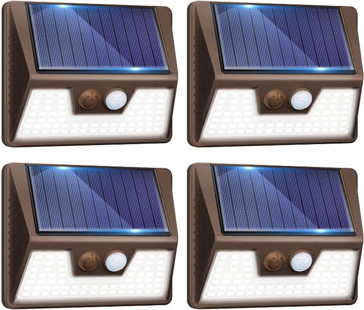 Picture of Solar Lights Outdoor Motion Sensor- Led Security Light IP65 Waterproof, 3 Lighting Modes, Super Bright Pir Flood Lights for Wall Garden Fence Yard Driveway Path - Brown