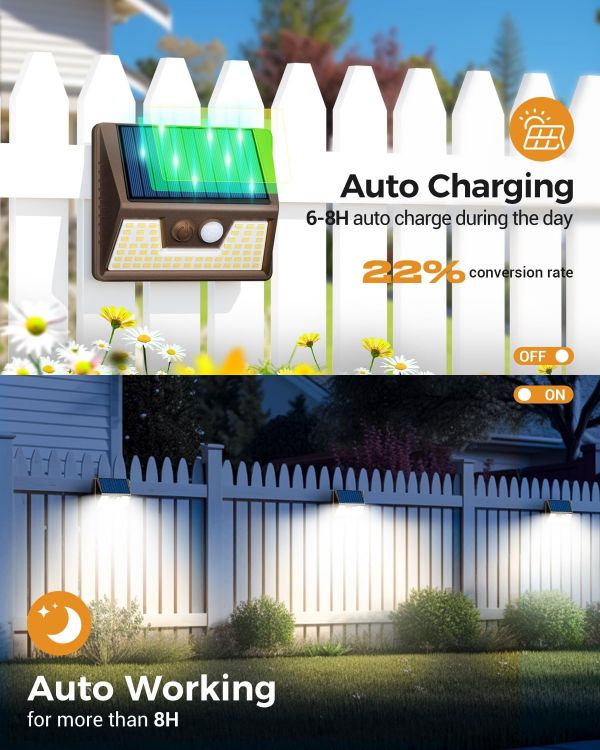 Picture of Solar Lights Outdoor Motion Sensor- Led Security Light IP65 Waterproof, 3 Lighting Modes, Super Bright Pir Flood Lights for Wall Garden Fence Yard Driveway Path - Brown