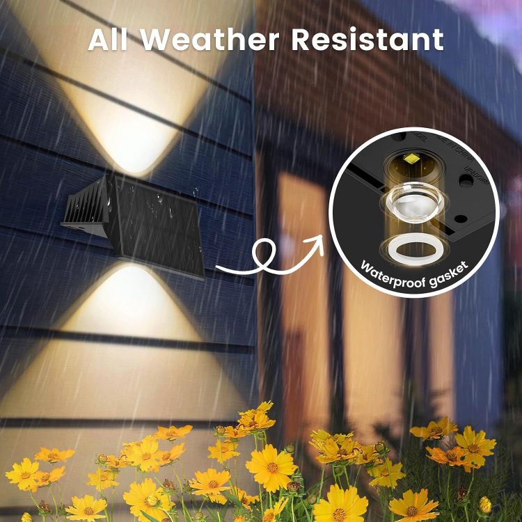 Picture of Solar Fence Lights Outdoor, Solar Up and Down Wall Lights, 2 Pack, Warm White, Waterproof IP67, 3 Light Modes, Auto On/Off for Garden, Fence, Patio & Yard
