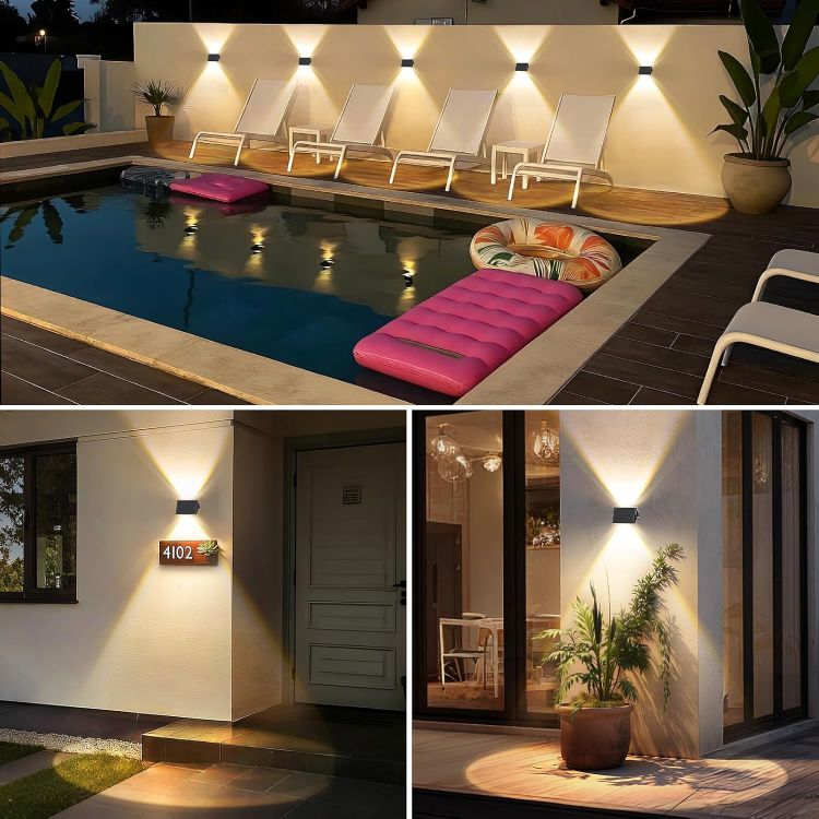 Picture of Solar Fence Lights Outdoor, Solar Up and Down Wall Lights, 2 Pack, Warm White, Waterproof IP67, 3 Light Modes, Auto On/Off for Garden, Fence, Patio & Yard
