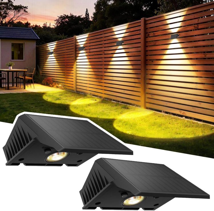 Picture of Solar Fence Lights Outdoor, Solar Up and Down Wall Lights, 2 Pack, Warm White, Waterproof IP67, 3 Light Modes, Auto On/Off for Garden, Fence, Patio & Yard