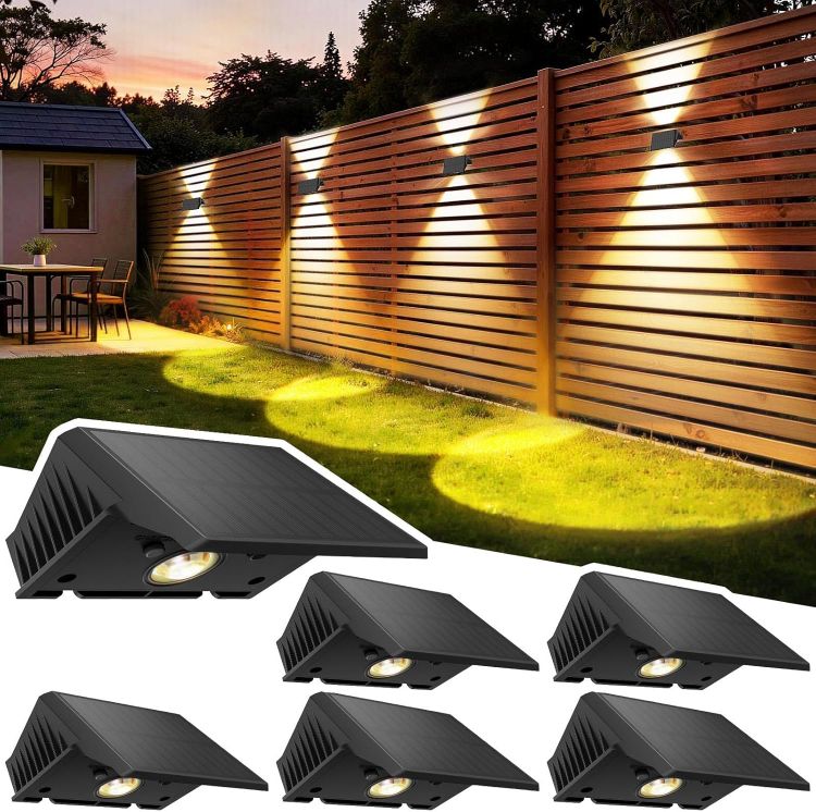 Picture of Solar Fence Lights Outdoor, Solar Up and Down Wall Lights, 2 Pack, Warm White, Waterproof IP67, 3 Light Modes, Auto On/Off for Garden, Fence, Patio & Yard