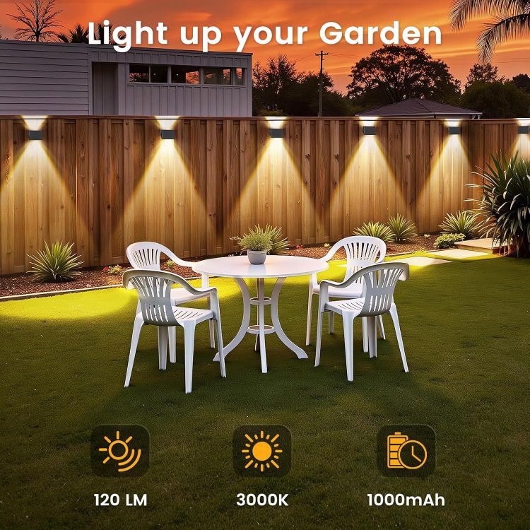 Picture of Solar Fence Lights Outdoor, Solar Up and Down Wall Lights, 2 Pack, Warm White, Waterproof IP67, 3 Light Modes, Auto On/Off for Garden, Fence, Patio & Yard