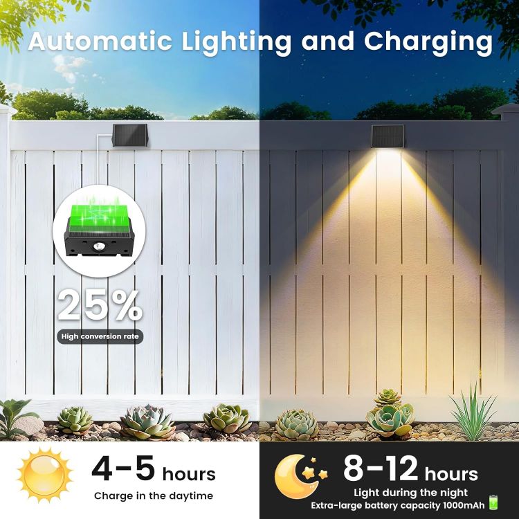 Picture of Solar Fence Lights Outdoor, Solar Up and Down Wall Lights, 2 Pack, Warm White, Waterproof IP67, 3 Light Modes, Auto On/Off for Garden, Fence, Patio & Yard