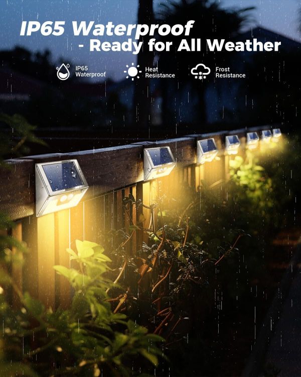 Picture of Solar Lights Outdoor Motion Sensor- Stainless Steel Led Security Lights IP65 Waterproof, 3 Lighting Modes, Warm White Brushed Nickel Pir Flood Lights for Wall Garden Yard Path