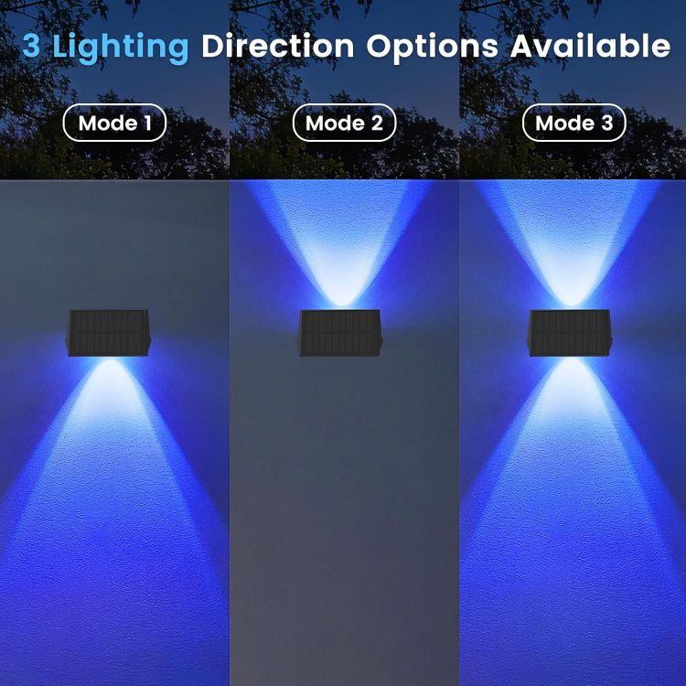 Picture of Solar Fence Lights Outdoor - 4 Pack RGB Solar Wall Lights with 5 Colour Modes, IP67 Waterproof, 3 Light Direction Modes for Garden, Fence & Patio 