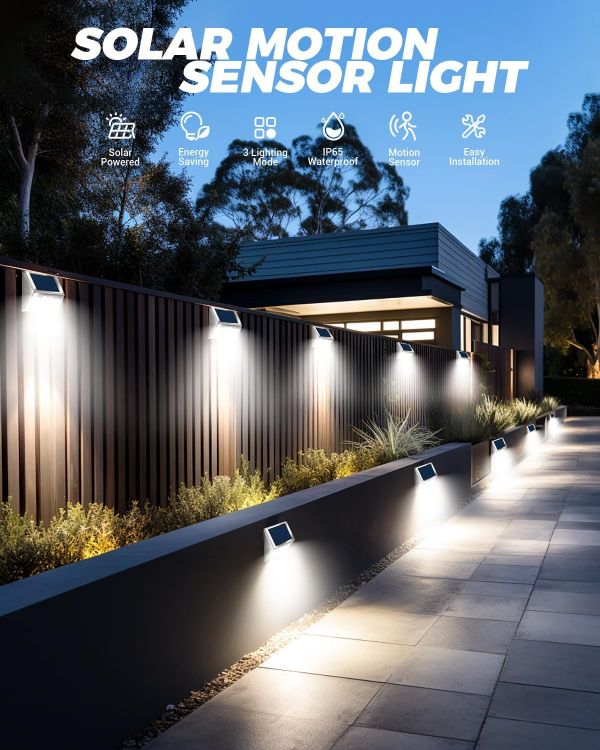 Picture of vighep Solar Lights Outdoor Motion Sensor- Stainless Steel Led Security Lights IP65 Waterproof, 3 Lighting Modes, Cold White Brushed Nickel Pir Flood Lights for Wall Garden Yard Path