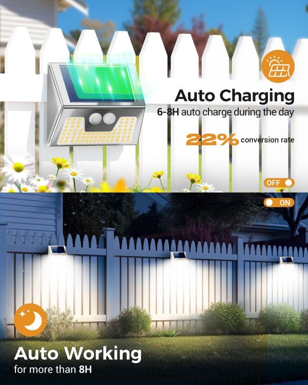 Picture of vighep Solar Lights Outdoor Motion Sensor- Stainless Steel Led Security Lights IP65 Waterproof, 3 Lighting Modes, Cold White Brushed Nickel Pir Flood Lights for Wall Garden Yard Path