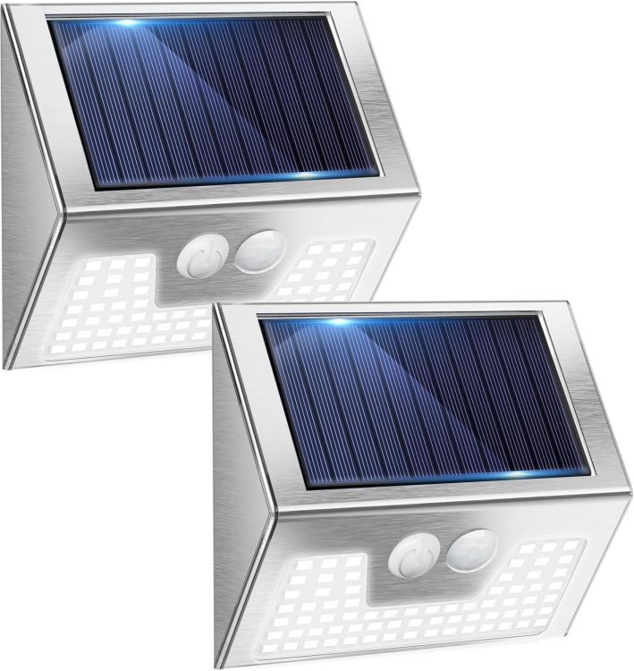Picture of vighep Solar Lights Outdoor Motion Sensor- Stainless Steel Led Security Lights IP65 Waterproof, 3 Lighting Modes, Cold White Brushed Nickel Pir Flood Lights for Wall Garden Yard Path