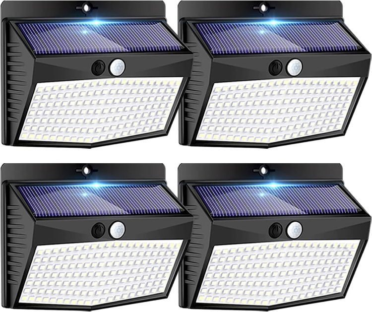 Picture of Peasur Solar Security Lights Outdoor Motion Sensor, 168LED 4 Pack Solar Powered Lights Outdoor Garden with 3 Modes, IP65 Waterproof Fence Lighting for Outside Yard Porch Step Deck