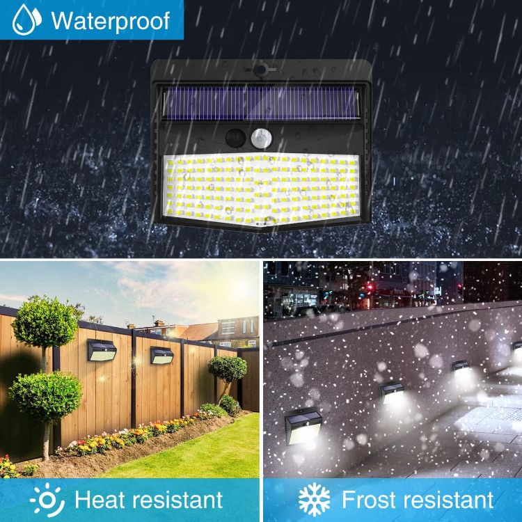 Picture of Peasur Solar Security Lights Outdoor Motion Sensor, 168LED 4 Pack Solar Powered Lights Outdoor Garden with 3 Modes, IP65 Waterproof Fence Lighting for Outside Yard Porch Step Deck