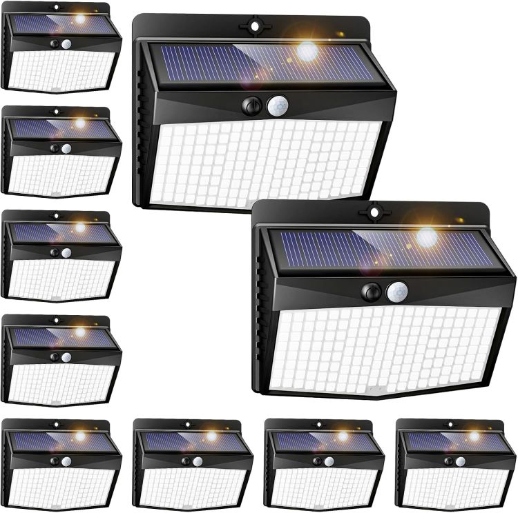 Picture of Peasur Solar Security Lights Outdoor Motion Sensor, 168LED 4 Pack Solar Powered Lights Outdoor Garden with 3 Modes, IP65 Waterproof Fence Lighting for Outside Yard Porch Step Deck