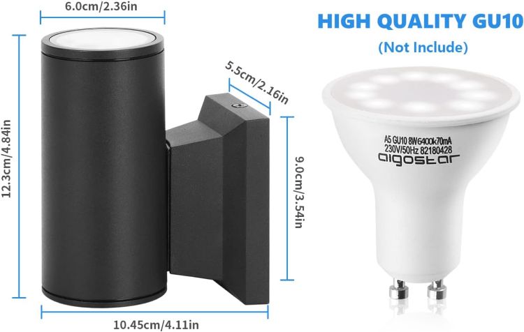 Picture of Aigostar Outdoor Wall Lights Mains Powered, IP65 Outside Lights Exterior Wall Sconce, Aluminum Indoor Wall Lights Max 35W GU10 Wall Light for Front Door, Garage, Porch, Garden, Balcony, Patio