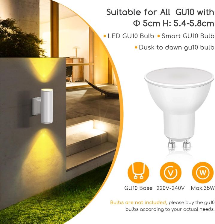 Picture of Aigostar Outdoor Wall Lights Mains Powered, IP65 Up Down Outside Lights Exterior Wall Sconce, Aluminum Indoor Wall Lights Max 35W GU10 Wall Light for Front Door, Garage, Porch, Garden, Balcony, Patio