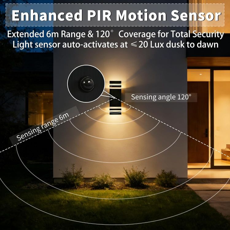 Picture of PIR Outdoor Wall Lights with Motion Sensor, IP54 Waterproof Up Down Outside Light Mains Powered Front Door Porch Light Exterior Sconce Lamp Included 4x5w 3000K GU10 Bulb, Black, 2 Pack
