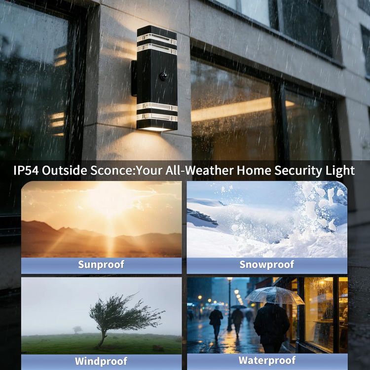 Picture of PIR Outdoor Wall Lights with Motion Sensor, IP54 Waterproof Up Down Outside Light Mains Powered Front Door Porch Light Exterior Sconce Lamp Included 4x5w 3000K GU10 Bulb, Black, 2 Pack