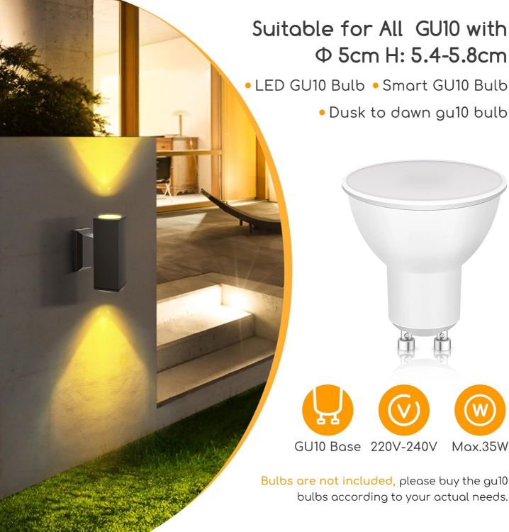 Picture of Aigostar Outdoor Wall Lights Mains Powered, IP65 Up Down Outside Lights Exterior Wall Sconce, Aluminum Indoor Wall Lights Max 35W GU10 Wall Light for Front Door, Garage, Porch, Garden, Balcony, Patio