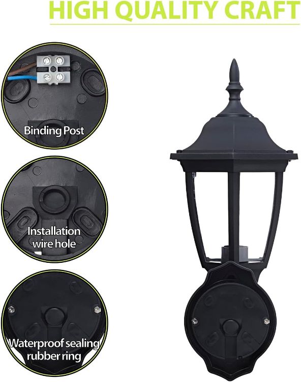 Picture of EBION Outdoor Wall Light,Outdoor Wall Lantern IP44 Waterproof,Traditional Black Outside Exterior Wall Sconce for Garden,Porch,Garage,Patio,Corridor,(Bulb Not Include) 
