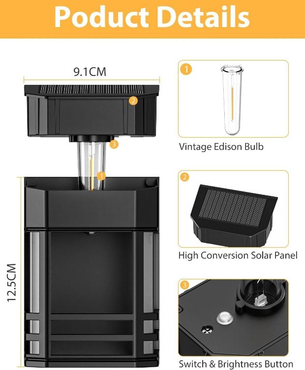 Picture of Woolmug 2 Pack Solar Fence Lights Outdoor Garden, Waterproof Retro LED Wall Lights, Auto On/Off Solar Lights Outdoor Garden Fence Lighting for Patio Decking Gate Yard Decoration, Warm White