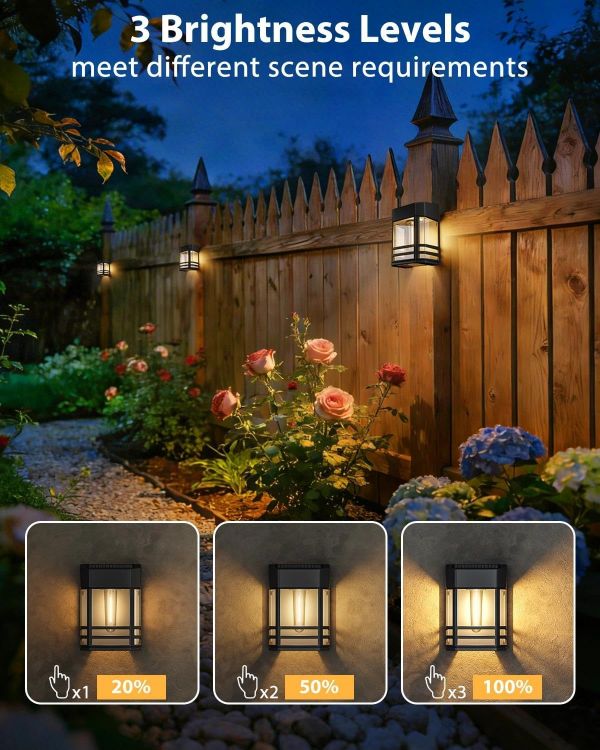 Picture of Woolmug 2 Pack Solar Fence Lights Outdoor Garden, Waterproof Retro LED Wall Lights, Auto On/Off Solar Lights Outdoor Garden Fence Lighting for Patio Decking Gate Yard Decoration, Warm White