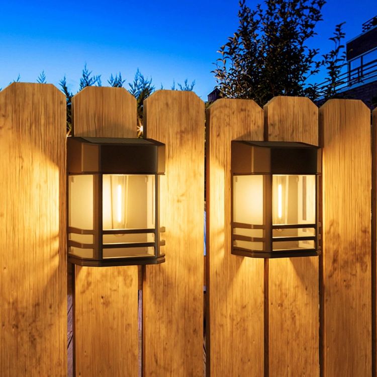 Picture of Woolmug 2 Pack Solar Fence Lights Outdoor Garden, Waterproof Retro LED Wall Lights, Auto On/Off Solar Lights Outdoor Garden Fence Lighting for Patio Decking Gate Yard Decoration, Warm White