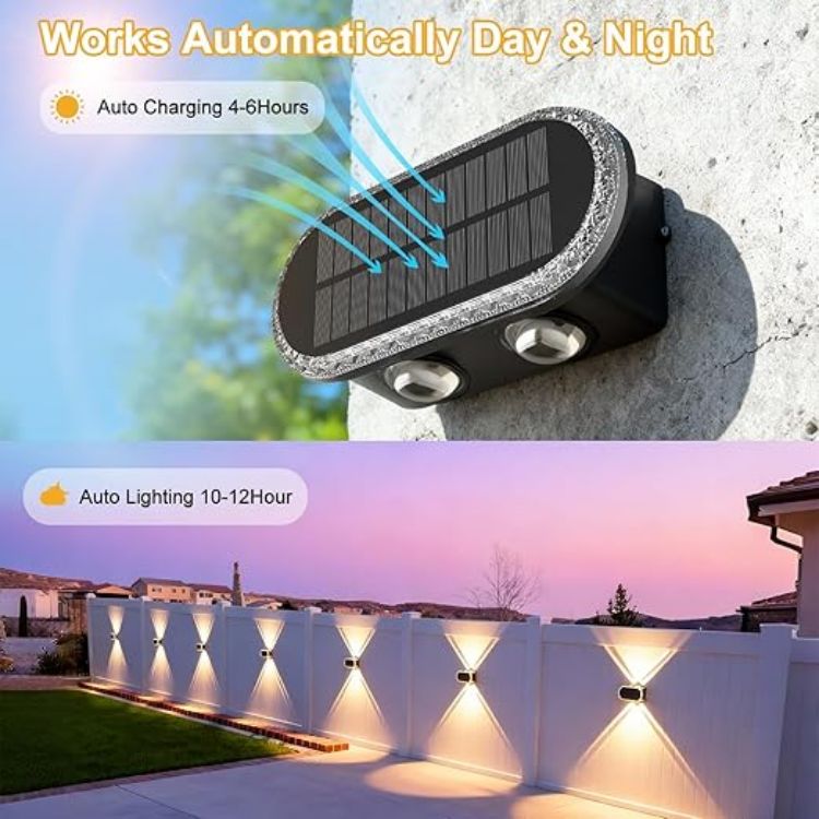 Picture of ELLASAY Solar Fence Lights, Minimalist Design, Solar Up and Down Garden Lights - IP65 Waterproof and 3 Colour Modes for Patio, Yard, Pool, Porch, Backyard Decorations,[Energy Class F]