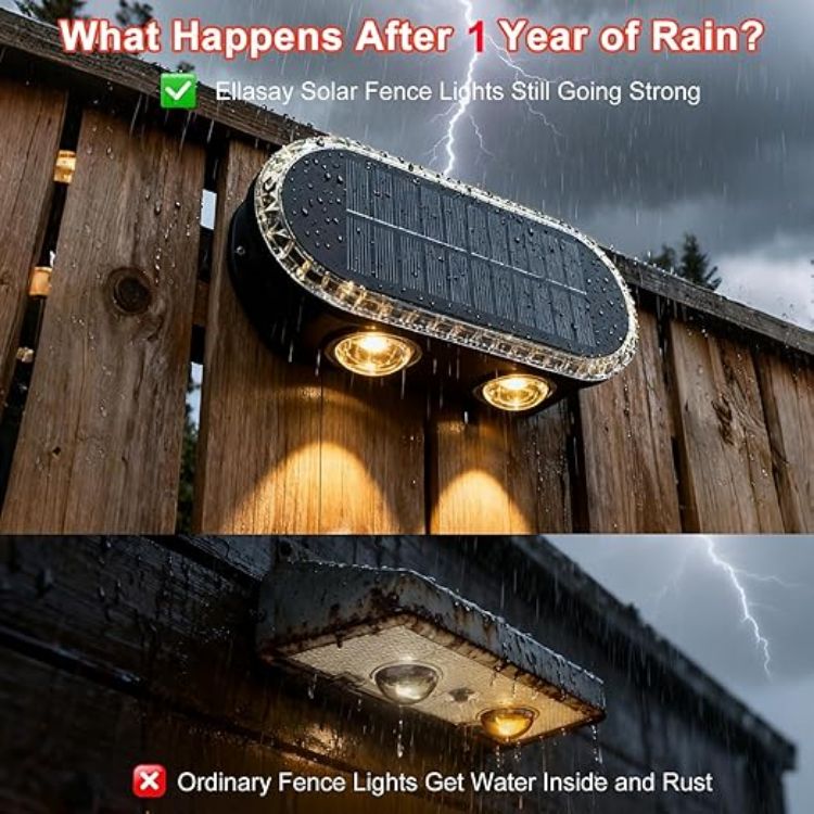 Picture of ELLASAY Solar Fence Lights, Minimalist Design, Solar Up and Down Garden Lights - IP65 Waterproof and 3 Colour Modes for Patio, Yard, Pool, Porch, Backyard Decorations,[Energy Class F]