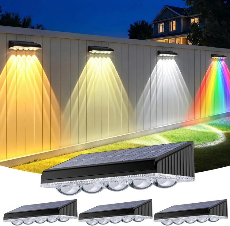 Picture of GEARLITE Solar Fence Lights 4Pack, 5-Convex Lens Solar Lights Outdoor Garden, Warm/Warm White/Cool White & RGB 9 Colors 10 Modes Garden Fence Solar Lights, Outside Wall Light for Yard Pathway Pool 