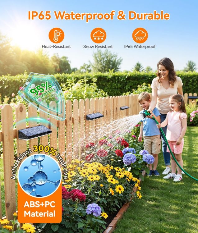 Picture of GEARLITE Solar Fence Lights 4Pack, 5-Convex Lens Solar Lights Outdoor Garden, Warm/Warm White/Cool White & RGB 9 Colors 10 Modes Garden Fence Solar Lights, Outside Wall Light for Yard Pathway Pool 