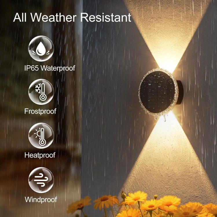 Picture of ELLASAY Solar Up and Down Lights Outdoor: 2-Pack Round Solar Wall Lights with Soft Dual LED Lighting, IP65 Waterproof, 3 Colour Modes for Fence/Patio/Garden Decorative Lighting [Energy Class F]