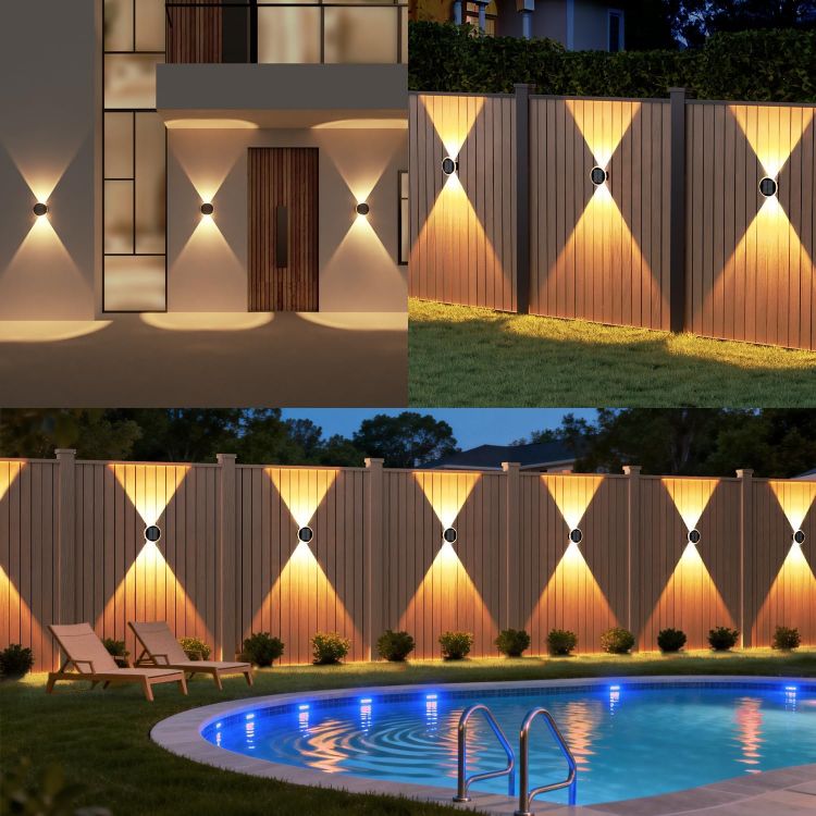 Picture of ELLASAY Solar Up and Down Lights Outdoor: 2-Pack Round Solar Wall Lights with Soft Dual LED Lighting, IP65 Waterproof, 3 Colour Modes for Fence/Patio/Garden Decorative Lighting [Energy Class F]
