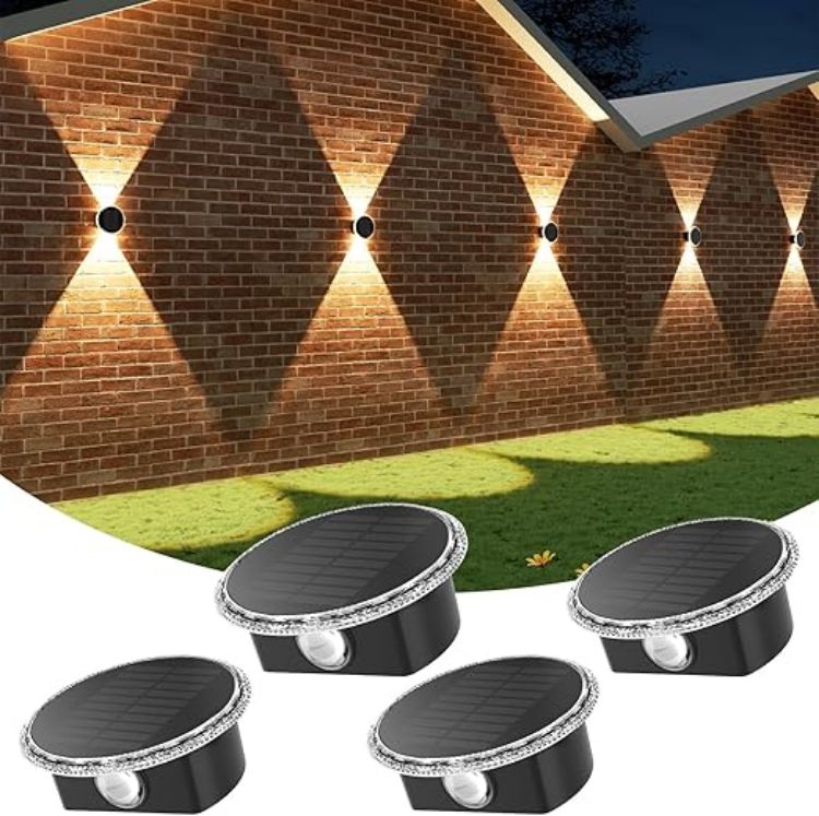 Picture of ELLASAY Solar Up and Down Lights Outdoor: 2-Pack Round Solar Wall Lights with Soft Dual LED Lighting, IP65 Waterproof, 3 Colour Modes for Fence/Patio/Garden Decorative Lighting [Energy Class F]