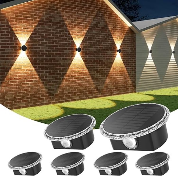Picture of ELLASAY Solar Up and Down Lights Outdoor: 2-Pack Round Solar Wall Lights with Soft Dual LED Lighting, IP65 Waterproof, 3 Colour Modes for Fence/Patio/Garden Decorative Lighting [Energy Class F]