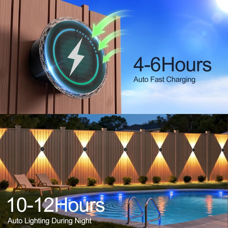 Picture of ELLASAY Solar Up and Down Lights Outdoor: 2-Pack Round Solar Wall Lights with Soft Dual LED Lighting, IP65 Waterproof, 3 Colour Modes for Fence/Patio/Garden Decorative Lighting [Energy Class F]
