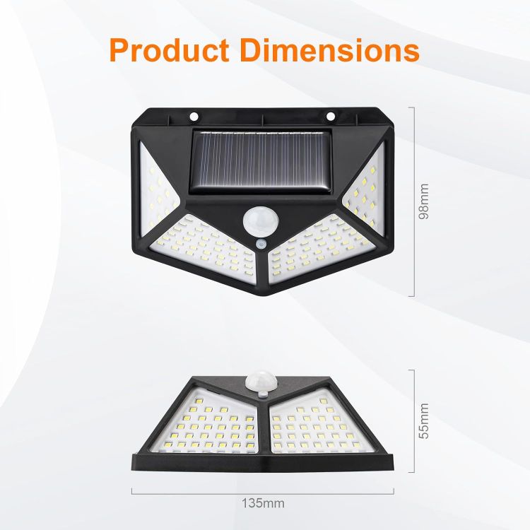Picture of GRIFEMA Solar Security Lights with Motion Sensor | 100 LEDs, 3 Modes, 270 Degree Wide Angle, IP65, 800mAh Battery, Waterproof Solar Wall Lights for Outdoor Garden