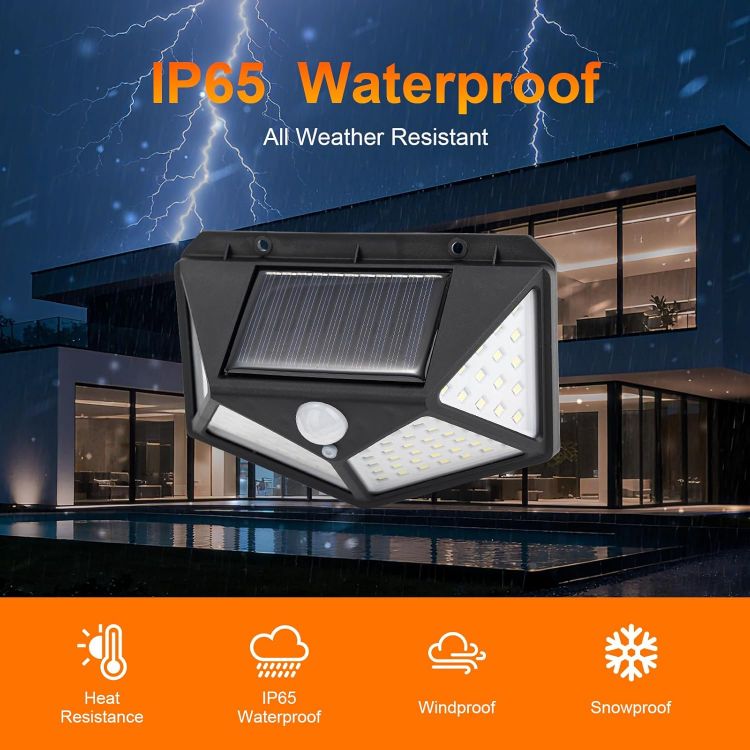 Picture of GRIFEMA Solar Security Lights with Motion Sensor | 100 LEDs, 3 Modes, 270 Degree Wide Angle, IP65, 800mAh Battery, Waterproof Solar Wall Lights for Outdoor Garden