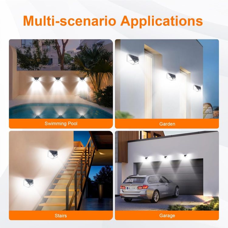 Picture of GRIFEMA Solar Security Lights with Motion Sensor | 100 LEDs, 3 Modes, 270 Degree Wide Angle, IP65, 800mAh Battery, Waterproof Solar Wall Lights for Outdoor Garden