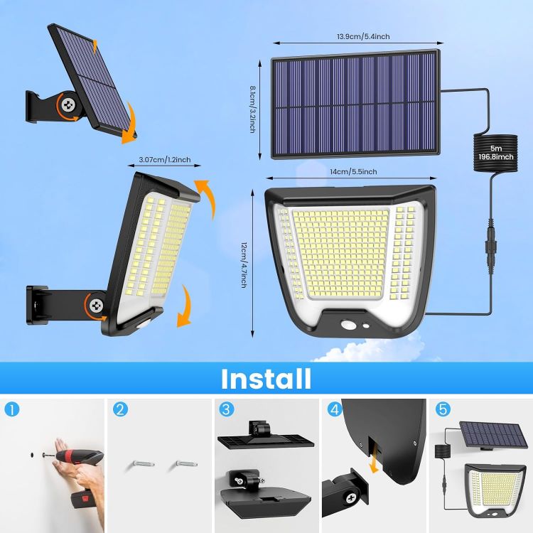 Picture of Outdoor Solar Powered Security Lights - 288 LED Solar Outdoor Garden Flood Light 3 Motion Sensor Mode Outside Solar Panel Floodlight 270° Lighting IP65 Waterproof for Garden Shed Yard Porch [Energy Class A+++]