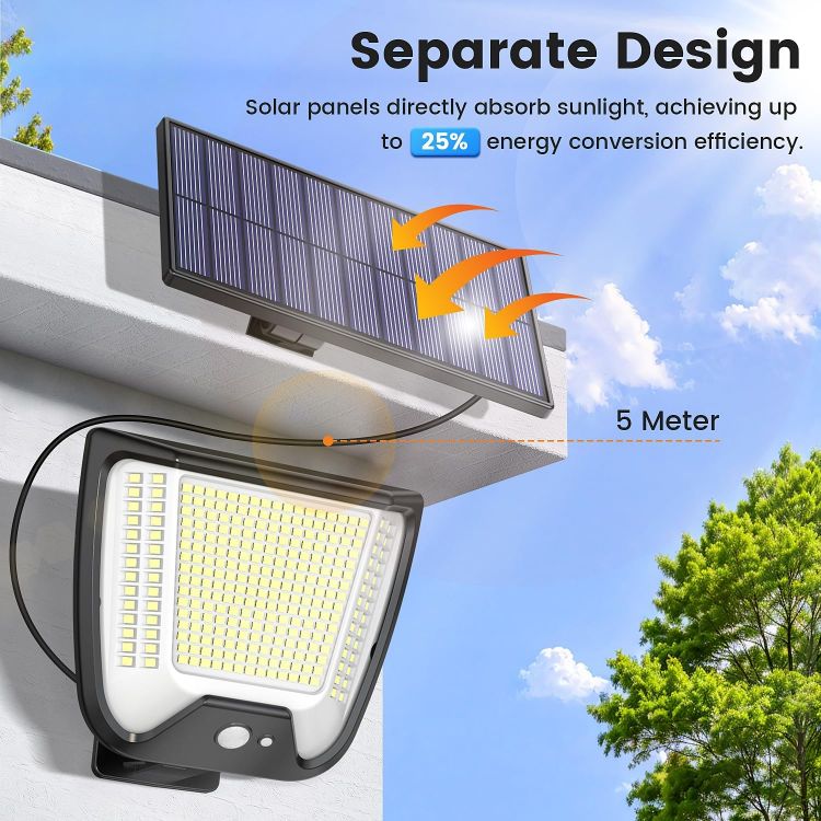 Picture of Outdoor Solar Powered Security Lights - 288 LED Solar Outdoor Garden Flood Light 3 Motion Sensor Mode Outside Solar Panel Floodlight 270° Lighting IP65 Waterproof for Garden Shed Yard Porch [Energy Class A+++]