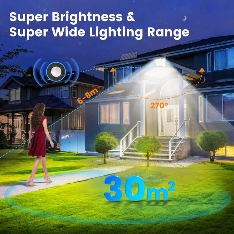 Picture of Outdoor Solar Powered Security Lights - 288 LED Solar Outdoor Garden Flood Light 3 Motion Sensor Mode Outside Solar Panel Floodlight 270° Lighting IP65 Waterproof for Garden Shed Yard Porch [Energy Class A+++]