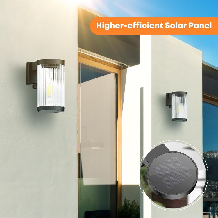 Picture of LETMY Solar Fence Lights Outdoor Garden, 2 Pack Super Bright Solar Wall Lights Outdoor with LED Tungsten Filament, Waterproof Garden Lights Solar Powered for Patio Yard Fence Decoration(Warm White) [Energy Class G]