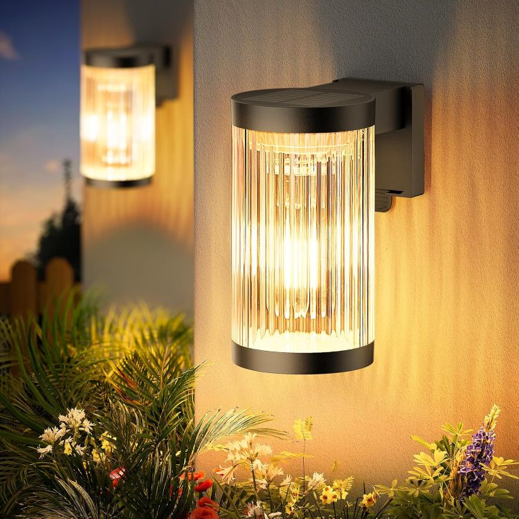 Picture of LETMY Solar Fence Lights Outdoor Garden, 2 Pack Super Bright Solar Wall Lights Outdoor with LED Tungsten Filament, Waterproof Garden Lights Solar Powered for Patio Yard Fence Decoration(Warm White) [Energy Class G]