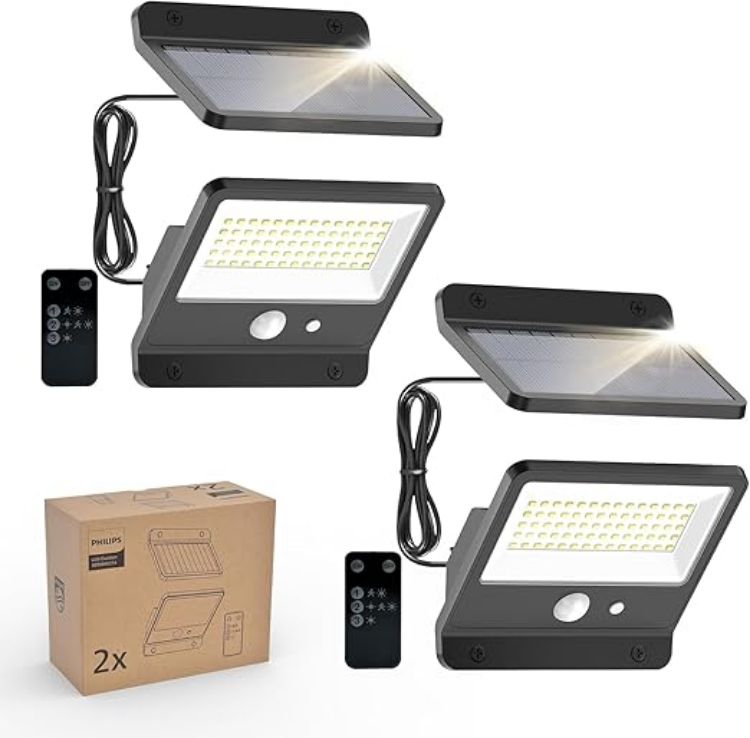 Picture of Philips Solar Security Outdoor LED 6500K, Solar-Powered Flood w/PIR Motion Sensor, Remote Control w/16ft Cable, IP65 Waterproof, 3 Modes (1) [Energy Class A]