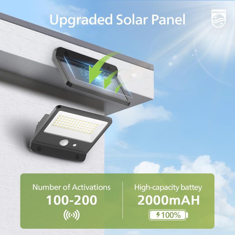 Picture of Philips Solar Security Outdoor LED 6500K, Solar-Powered Flood w/PIR Motion Sensor, Remote Control w/16ft Cable, IP65 Waterproof, 3 Modes (1) [Energy Class A]