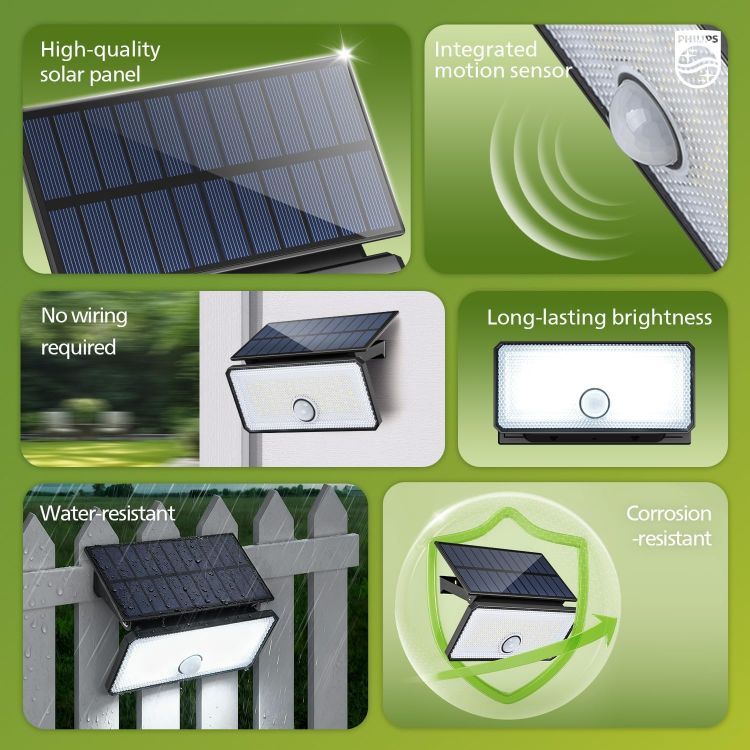 Picture of Philips Solar Motion Sensor Light Outdoor, 3 Modes, 1000LM 7000K Daylight, Waterproof Solar Powered Flood Light for Garden, Yard, Garage [Energy Class A]