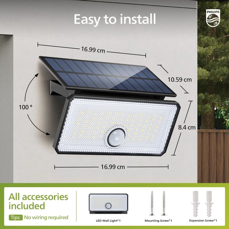 Picture of Philips Solar Motion Sensor Light Outdoor, 3 Modes, 1000LM 7000K Daylight, Waterproof Solar Powered Flood Light for Garden, Yard, Garage [Energy Class A]