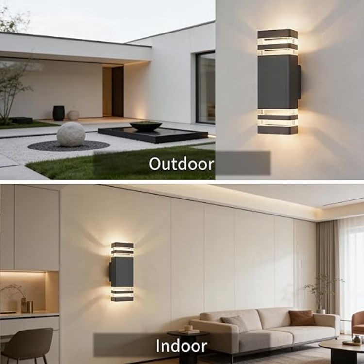 Picture of Outdoor Wall Lights Mains Powered Up Down Outside Light IP54 Waterproof Porch Front Door Light Modern Square Lighting Exterior Sconce Lamp Included 2 x 5W 3000K GU10 Bulbs for House, Anthracite Grey 